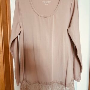 Soft Surroundings Women's Beige Long Sleeve Top with Lace